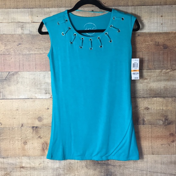 INC International Concepts Tops - INC International Concepts Teal Blue Grommet Top